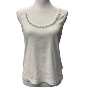 Crazy‎ Horse Liz Claiborne Beaded Scoop Neck Tank Top Size Large White